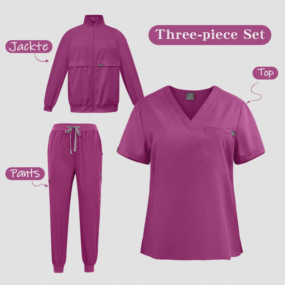 3-delige Unisex Medische Scrub Set: Jas, Top & Broek voor Zorgprofessionals