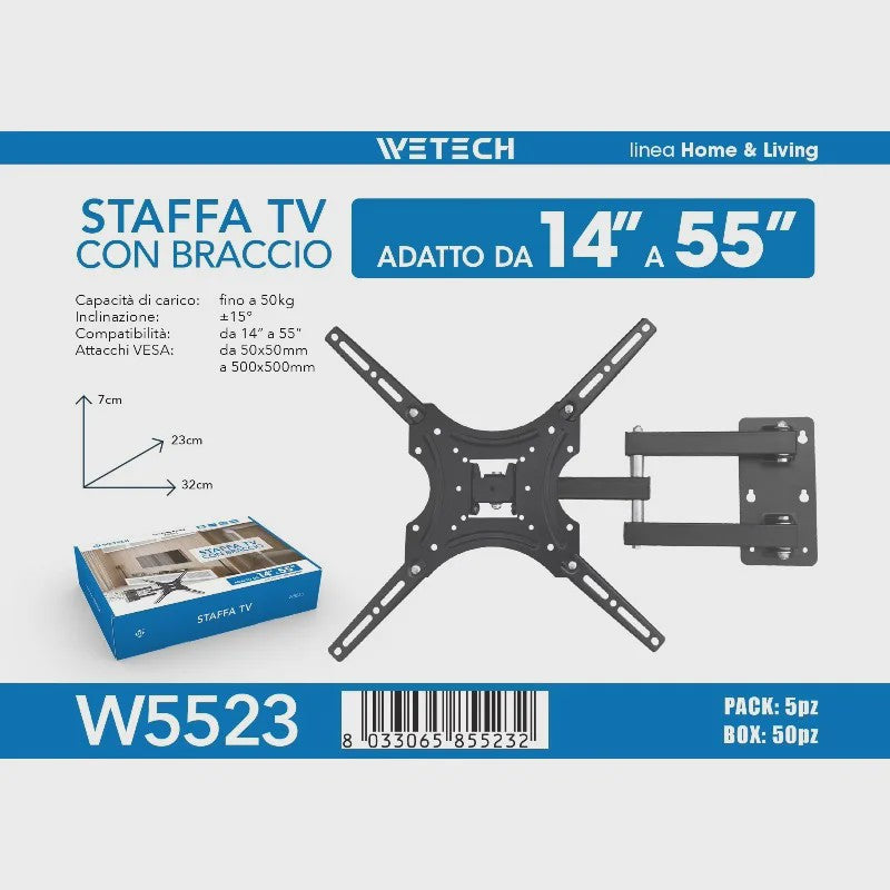 Kantelbare en Draaibare TV Muurbeugel 17-60 inch met Volledige Bewegingsvrijheid