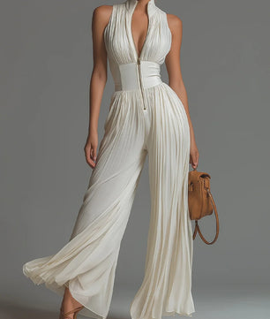Chiffon Jumpsuit Dames - Elegante Mouwloze Palazzo Broek met Hoge Taille