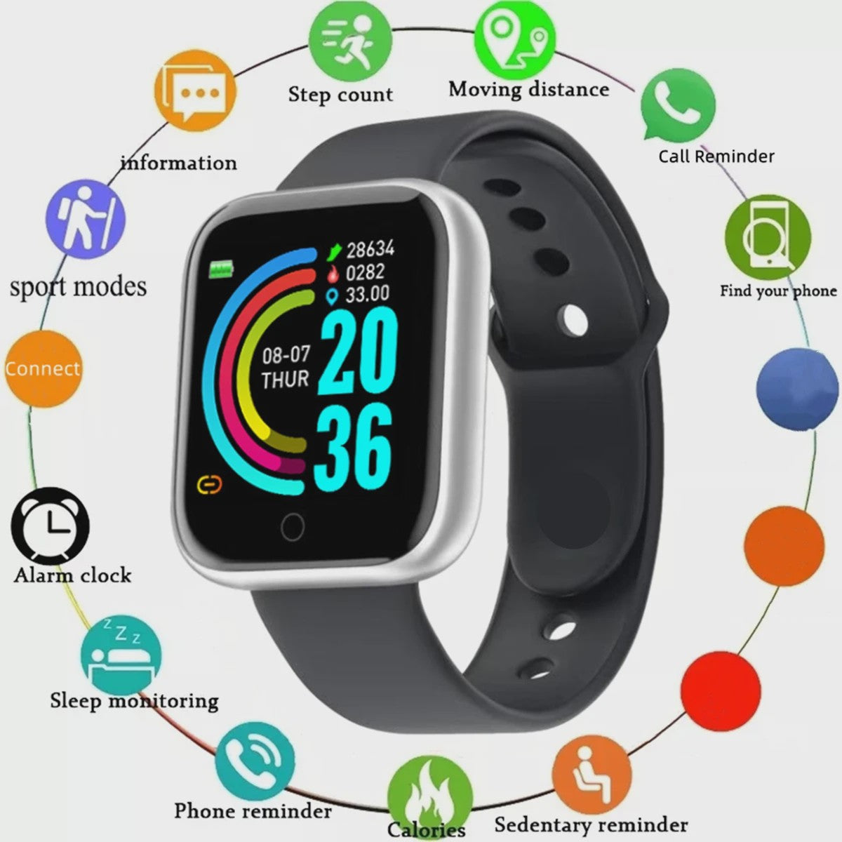 Smartwatch voor Heren & Dames: Fitness Tracker, Bericht Notificaties & Meer - Elektronisch Polshorloge