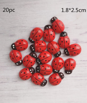 Houten Lieveheersbeestjes Decoratie Set - 5 Stuks - Miniatuur Tuin & Knutsel Accessoires