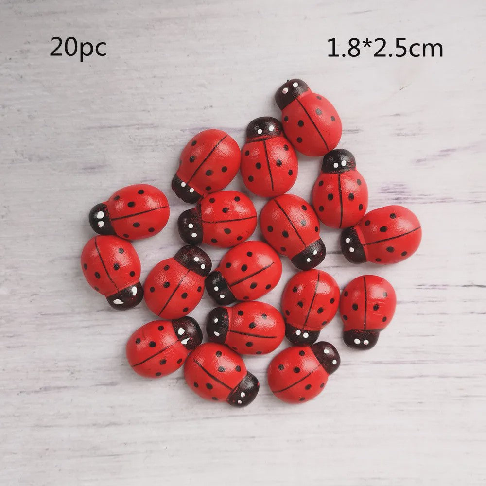 Houten Lieveheersbeestjes Decoratie Set - 5 Stuks - Miniatuur Tuin & Knutsel Accessoires
