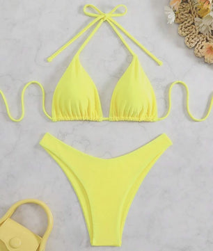 Dames Bikini Thong - Sexy Braziliaanse Stijl met Halter en Vetersluiting - Verkrijgbaar in Wit, Zwart & Koffie