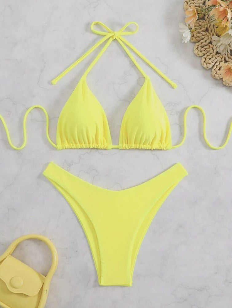 Dames Bikini Thong - Sexy Braziliaanse Stijl met Halter en Vetersluiting - Verkrijgbaar in Wit, Zwart & Koffie