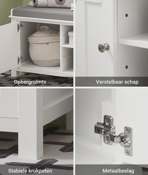 Witte Entreebank met Schoenopbergruimte en Zitkussen - MDF