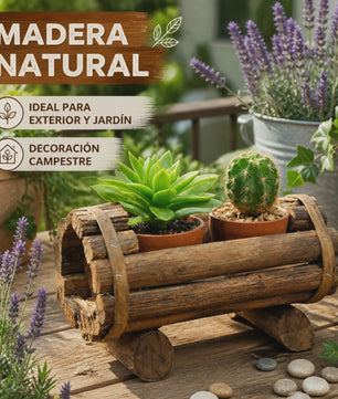 Rustieke Houten Plantenbak voor Succulenten & Cactussen - Handgemaakt Log Decor 20x12cm