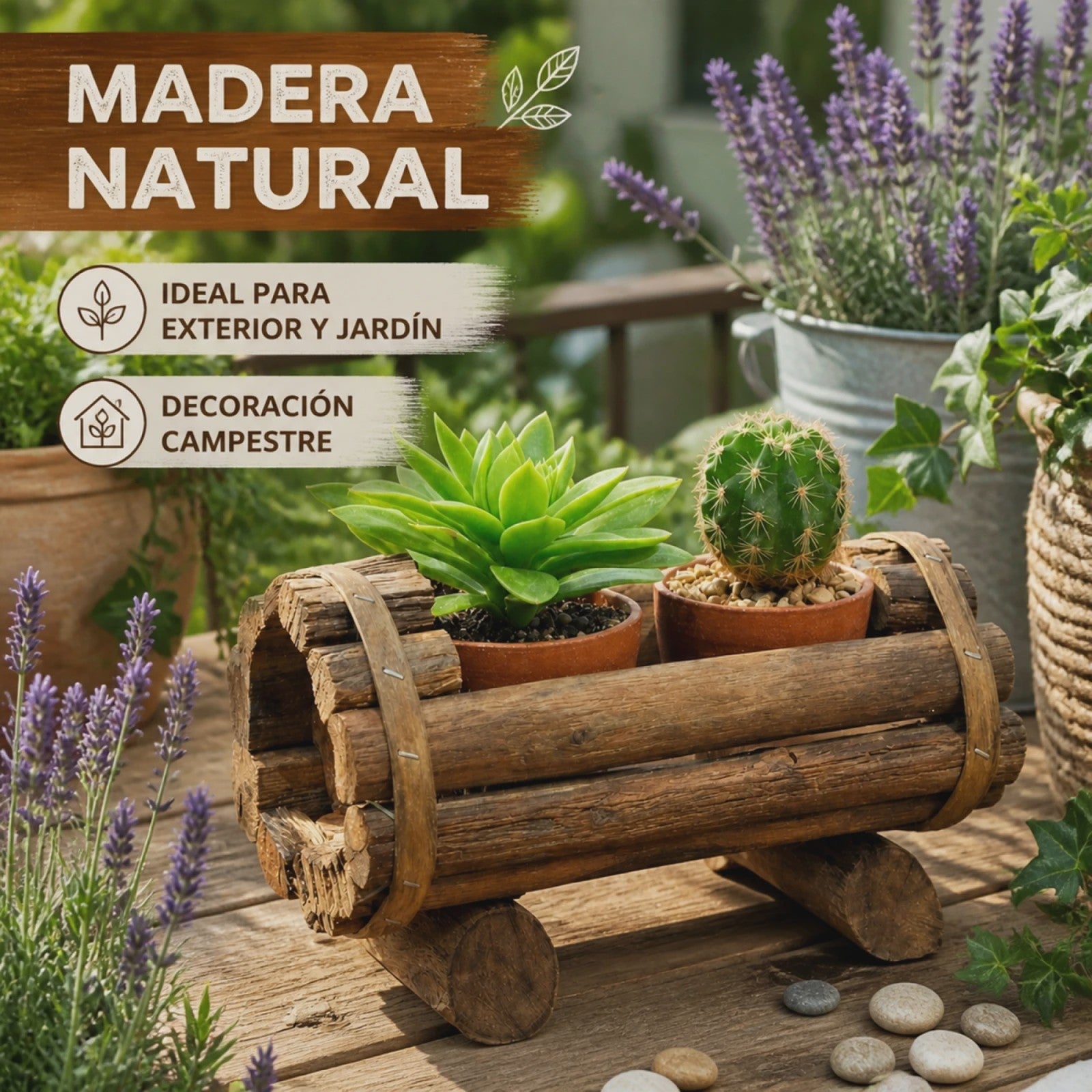 Rustieke Houten Plantenbak voor Succulenten & Cactussen - Handgemaakt Log Decor 20x12cm