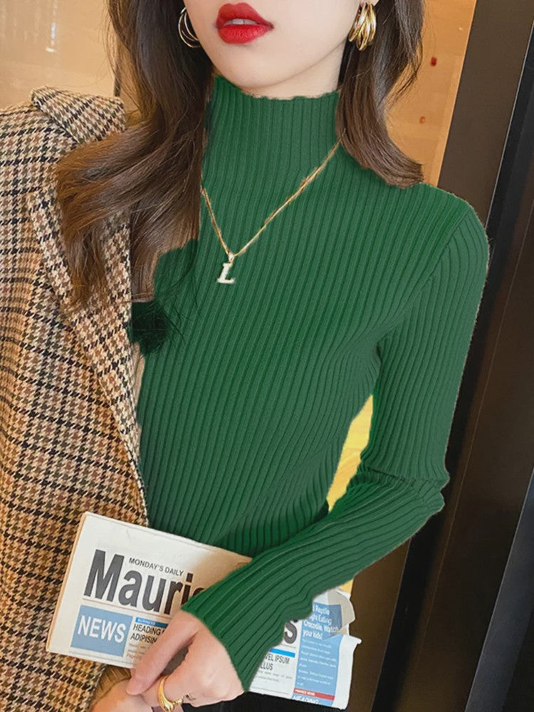 Elegante Dames Gebreide Basic Coltrui met Lange Mouwen - Slank & Chic Koreaans Design