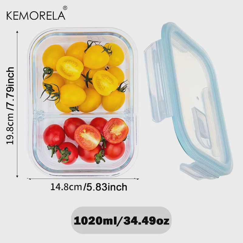 Glazen Lunchbox met 2/3 Compartimenten en Lekvrij Deksel - Herbruikbaar