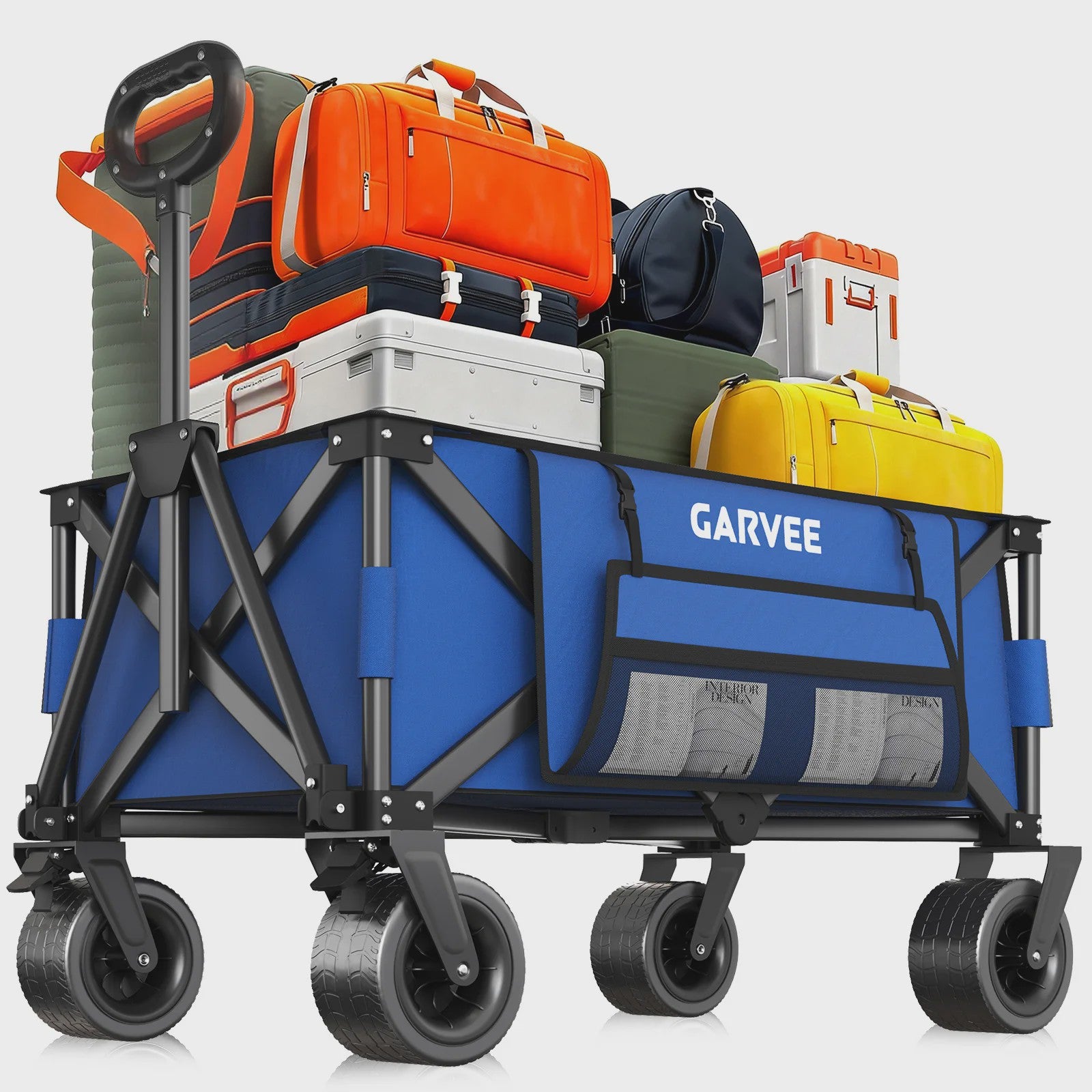 Robuuste Outdoor Campingwagen met 8" Wielen en Verstelbare Handgreep - Opvouwbaar All-Terrain Trolley