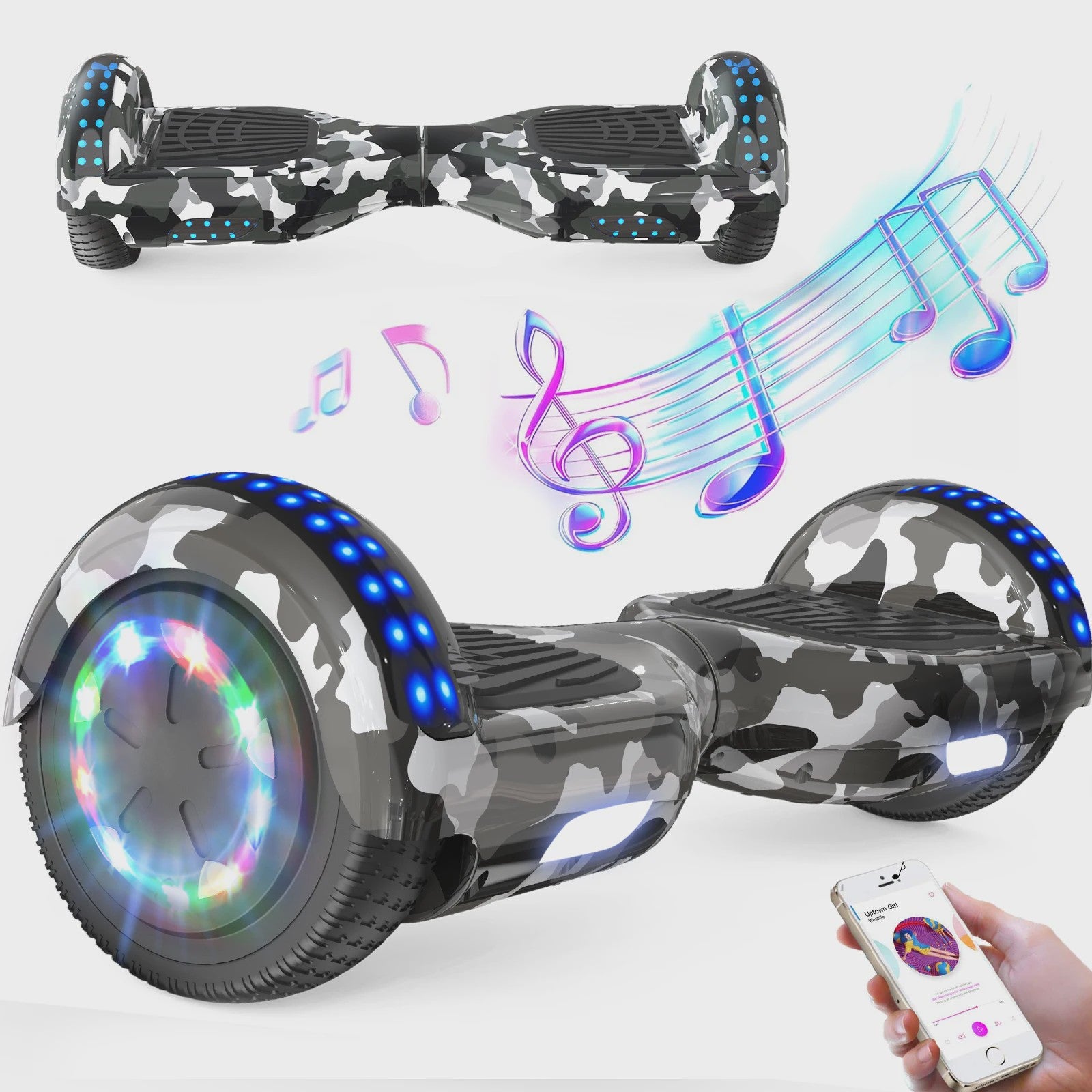 RCB Hoverboard 6.5 Inch Zelfbalancerend Elektrisch voor Kinderen & Volwassenen met Bluetooth en LED Verlichting
