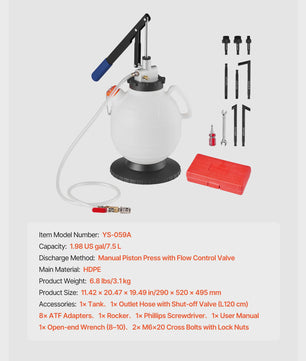 7.5L Handmatige Transmissievloeistof Pomp met 8 ATF Adapters - Olie Extractor Dispenser