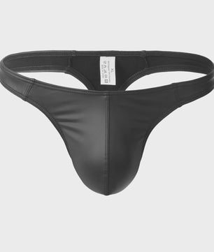 Heren Faux Leather Zwembroek Thong - Sexy Low Rise Bikini G-String