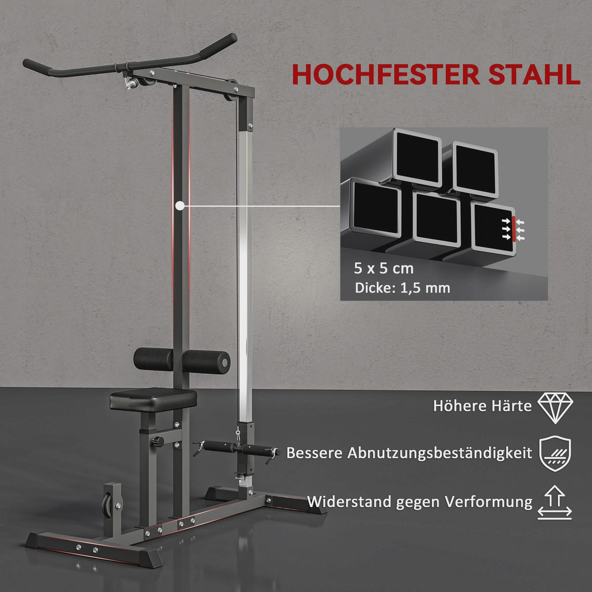 Homcom Krachtstation met Katrol en Verstelbare Zitting - Home Gym Fitness Apparaat