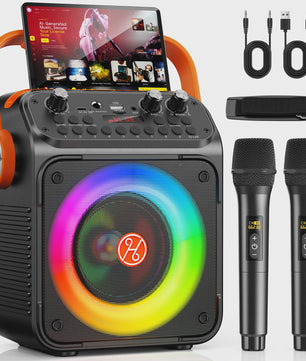 Draagbare Karaoke Machine met 2 Draadloze Microfoons en Bluetooth - Feest Speaker met Echo