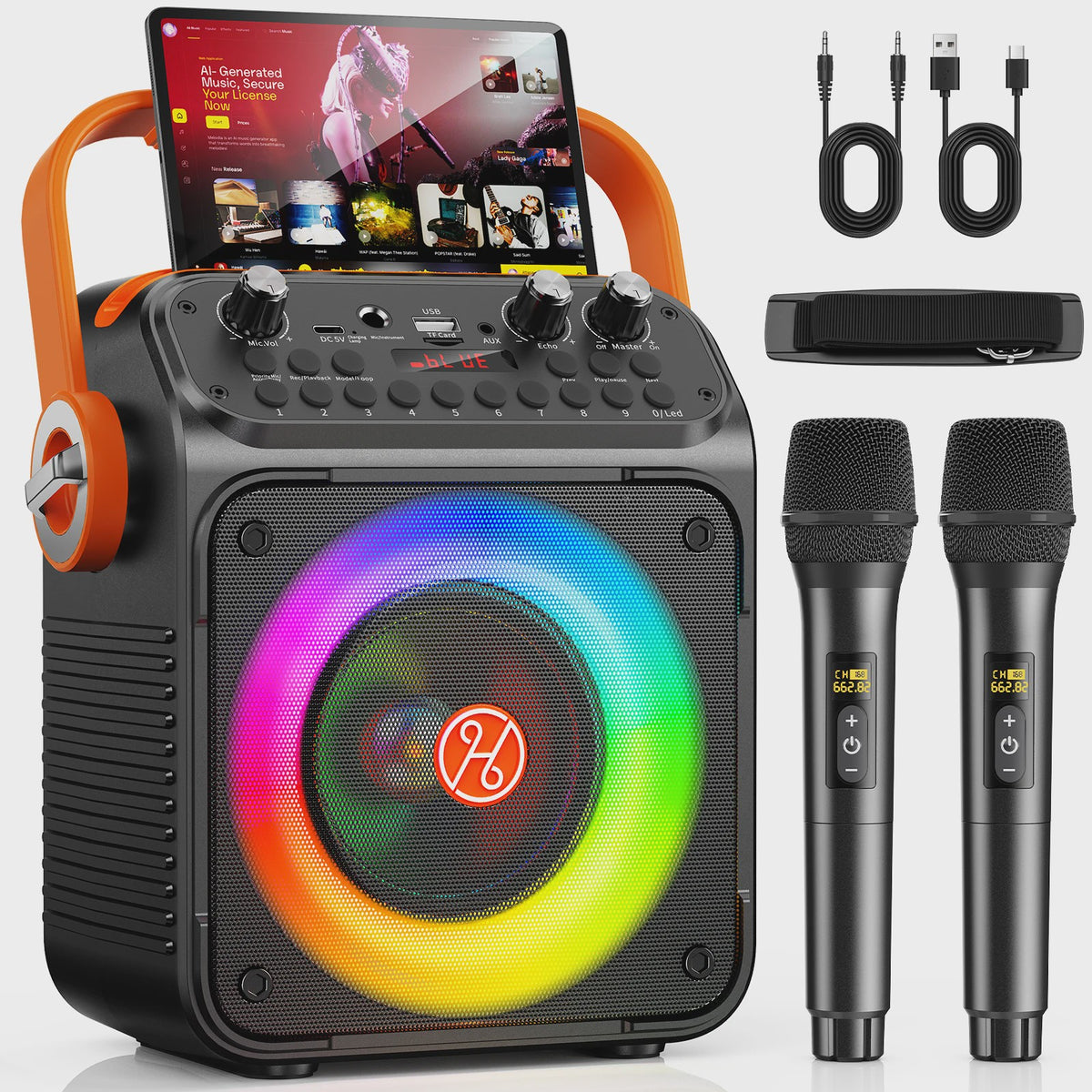 Draagbare Karaoke Machine met 2 Draadloze Microfoons en Bluetooth - Feest Speaker met Echo