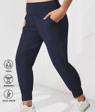 Dames Joggingbroek Plus Size - Comfortabele Loungebroek met Zijzakken en Buikcontrole