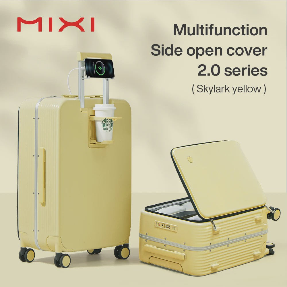 Mixi Aluminium Koffer met USB, Bekerhouder & Telefoonhouder - Handbagage 20/24 Inch