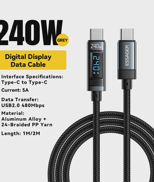 Essager 240W USB-C naar USB-C Kabel met Digitaal Display - PD 3.1 Snellader