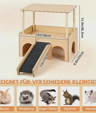 Houten Kasteel Speelhuisje voor Cavia's en Kleine Huisdieren met Klimtrap