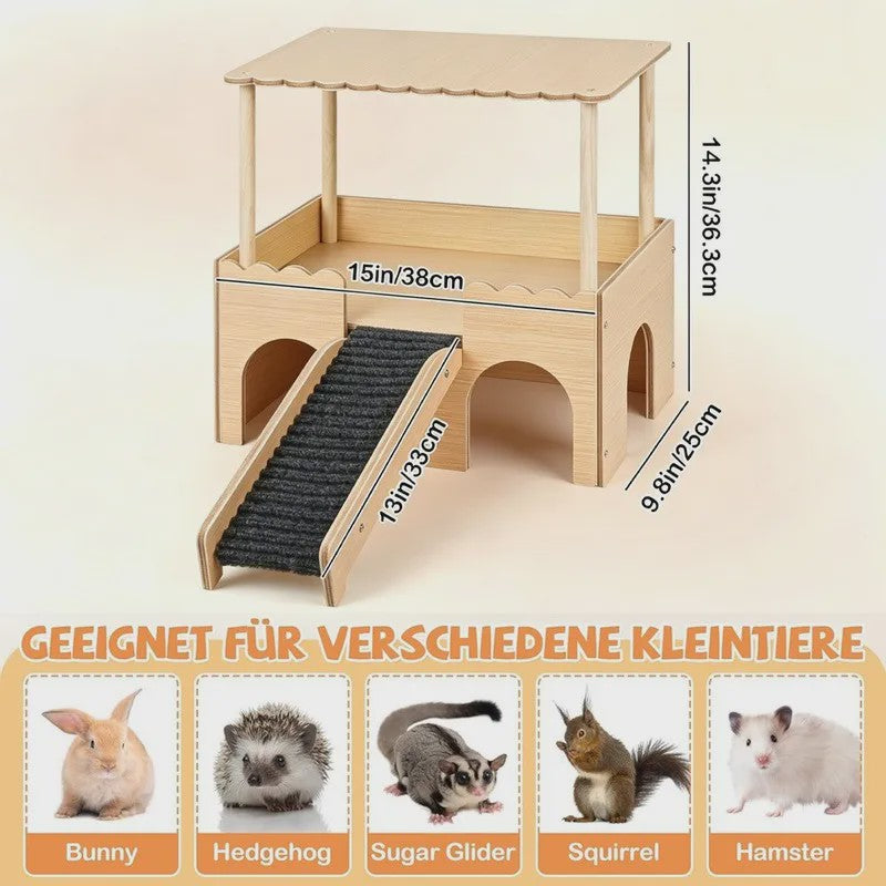 Houten Kasteel Speelhuisje voor Cavia's en Kleine Huisdieren met Klimtrap