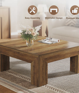 Vierkante Salontafel Rustiek Bruin - 100x100cm - Stevig Houten Onderstel