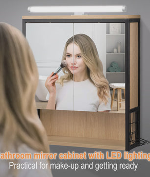 Badkamer Wandkast met Spiegel en LED Verlichting - Opbergkast met Haardrogerhouder & Verstelbare Plank