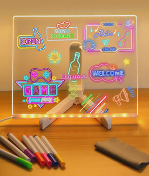 LED Teken- en Notitiebord met Nachtlampje - Kleurrijk DIY Krijtbord voor Kinderen