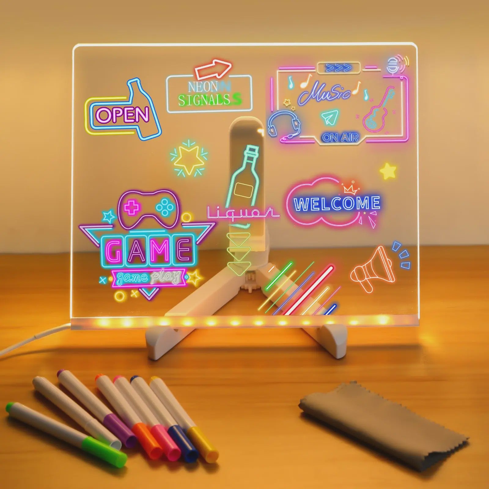 LED Teken- en Notitiebord met Nachtlampje - Kleurrijk DIY Krijtbord voor Kinderen