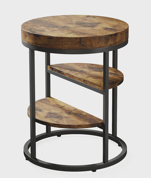 Industriële Ronde Bijzettafel met 3 Opbergplanken - Perfect voor Kleine Ruimtes