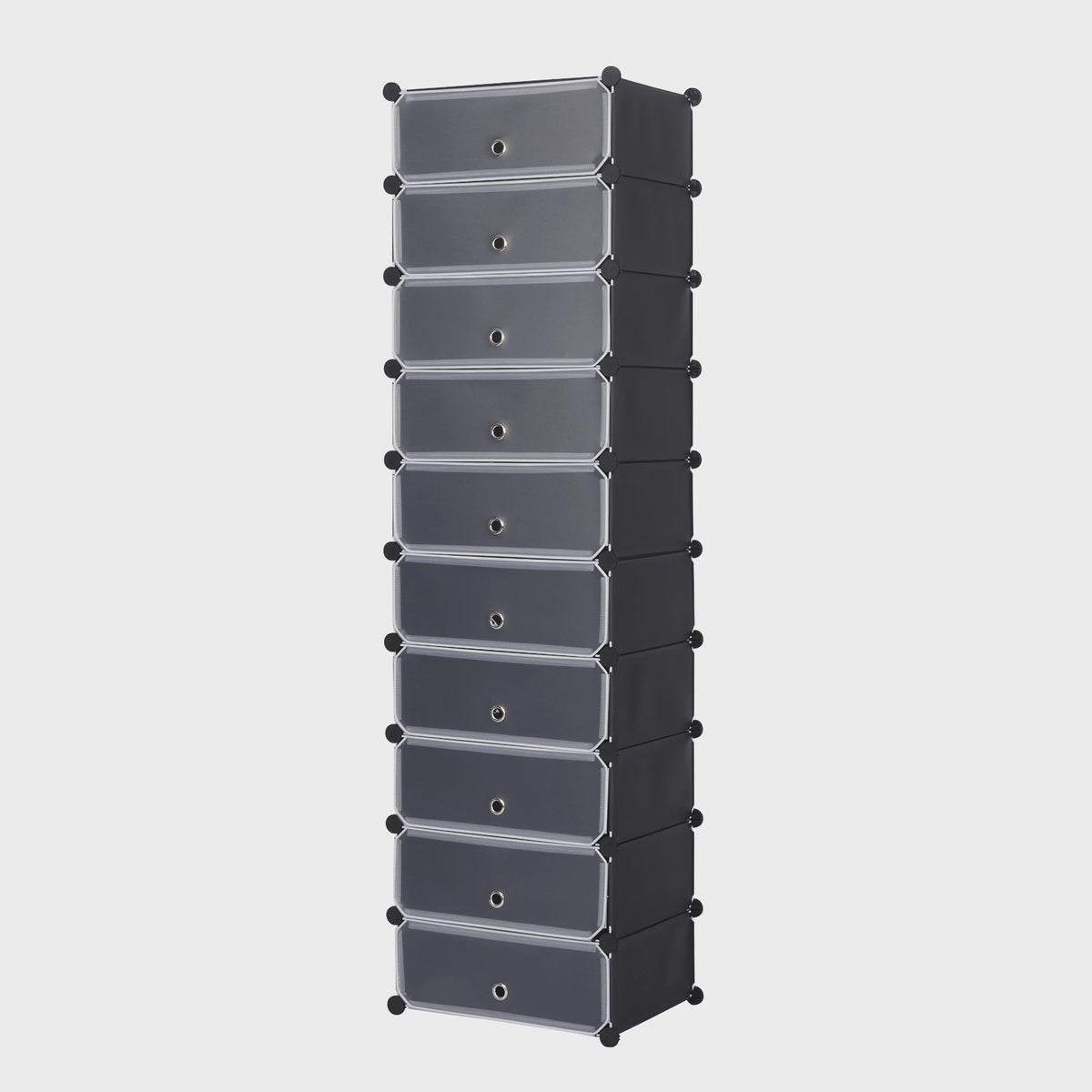Modulaire Schoenenkast met 10 Vakken - Wit/Zwart - 47x35x170cm - Opbergkast voor Hal, Slaapkamer of Woonkamer