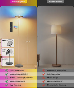 Moderne LED Vloerlamp met Watergolf Effect, RGB & CCT Sfeerverlichting en Leeslamp Functie