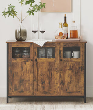 Industrieel Sideboard met Glazen Deuren - 100x35x75 cm