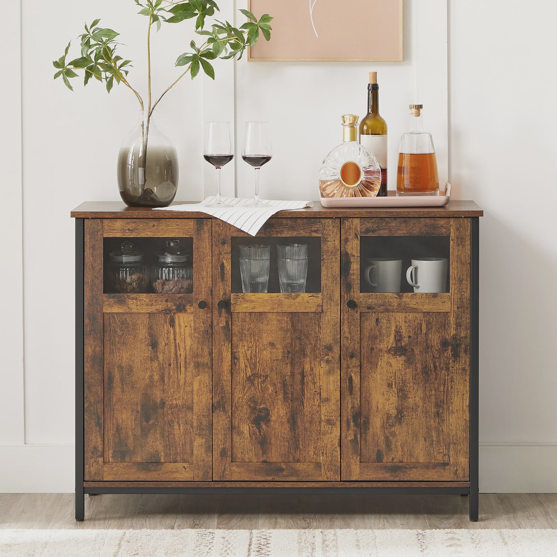Industrieel Sideboard met Glazen Deuren - 100x35x75 cm