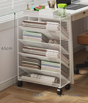 Mobiele Boekenkast op Wielen - Metalen Opbergrek voor Kantoor, Bureau en Kinderkamer