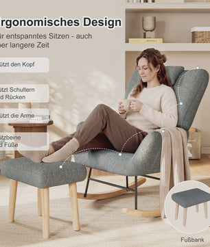 Luxe Schommelstoel met Voetenbank en Hoofdsteun - Comfortabele Fauteuil met Zijvak