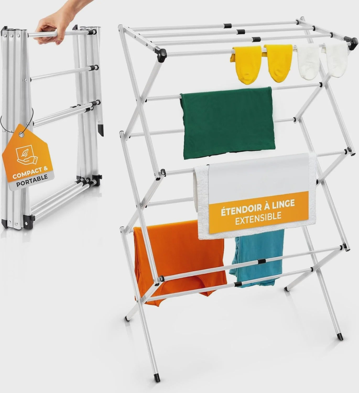 3-Laags Opvouwbaar Kledingrek - Zwart/Wit - Voor Binnen & Buiten