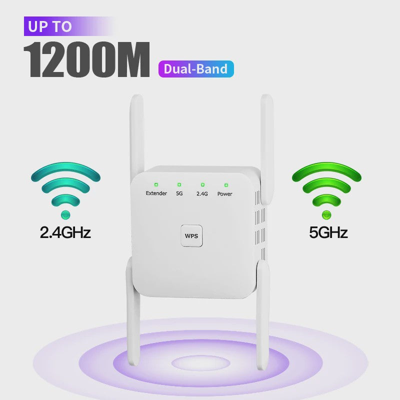 AC1200 WiFi Repeater Extender - 5GHz & 2.4GHz Dual-Band Booster voor Langere Afstand