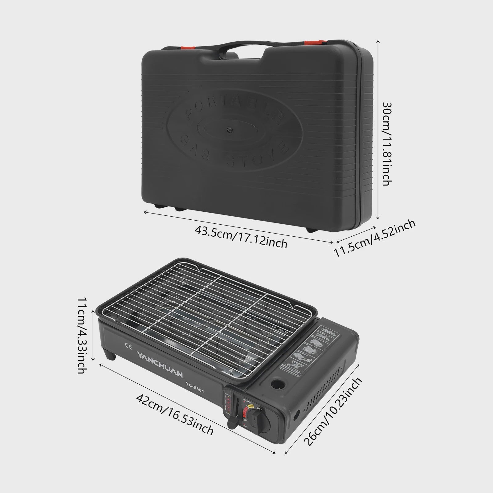Draagbare Gas BBQ Grill & Kooktoestel - 2.2KW Outdoor Camping LPG/Butaan met Koffer