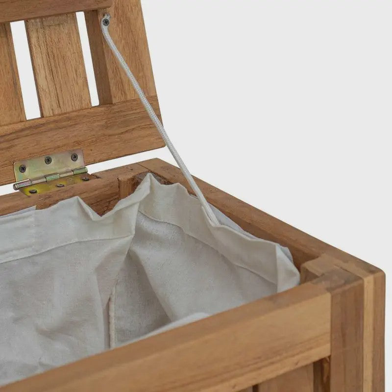 Natuurlijke Teak Houten Was Mand 50x35x60cm met Deksel - Badkamer Opbergmeubel