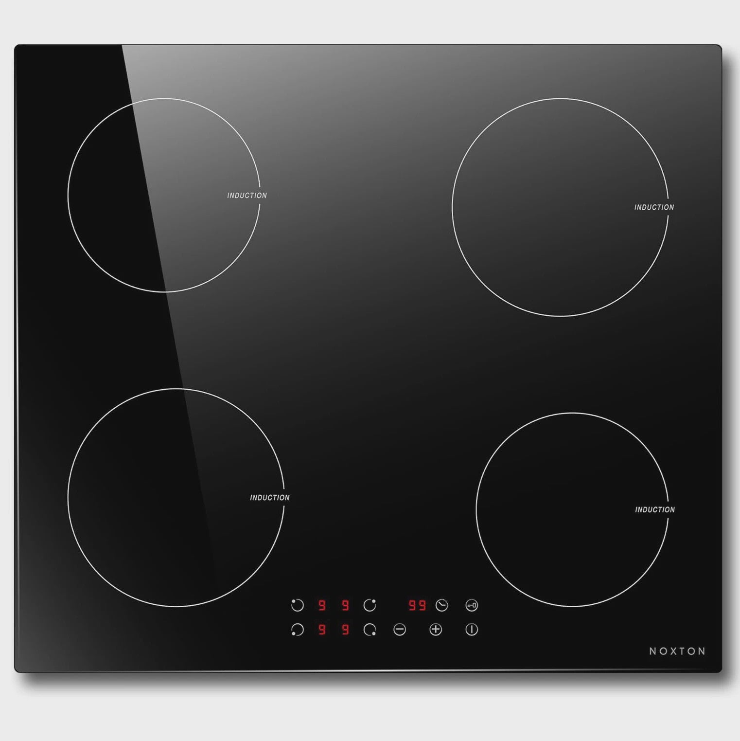 NOXTON Inductie Kookplaat 60cm - 4 Zones, Touch Control, Veiligheidslot & Timer - Zwart