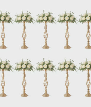 Set van 10 Gouden Metalen Bloemenstandaards - 52 cm Hoog - Stijlvolle Decoratie