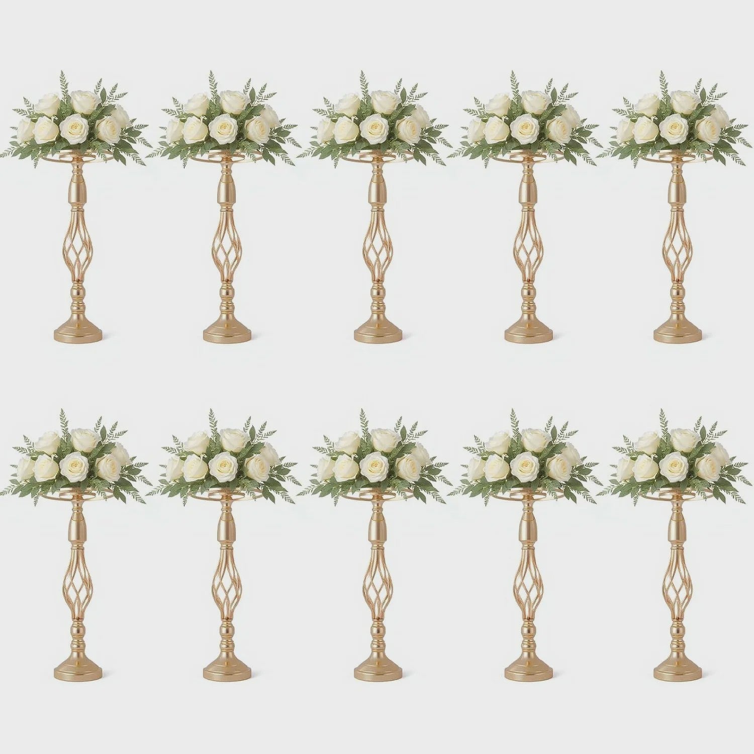 Set van 10 Gouden Metalen Bloemenstandaards - 52 cm Hoog - Stijlvolle Decoratie