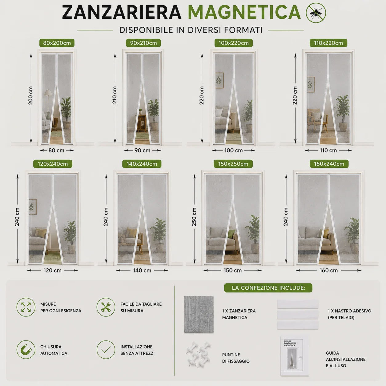 Magnetisch Deurhor met Automatische Sluiting - Insectenwerend, Eenvoudig te Installeren, Diverse Maten