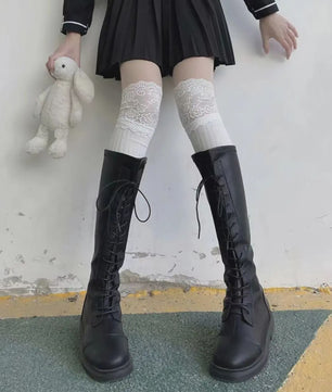Dames Hoge Sokken met Kant - Lolita Stijl, Warm & Trendy voor Laarzen