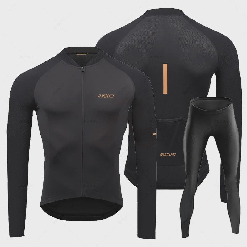 Heren Fietsset Lange Mouw Jersey met Bib Pants - Ademend en Comfortabel