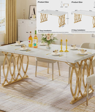 Moderne Marmerlook Eettafel voor 4-6 Personen - Stijlvol Wit Design (160cm)