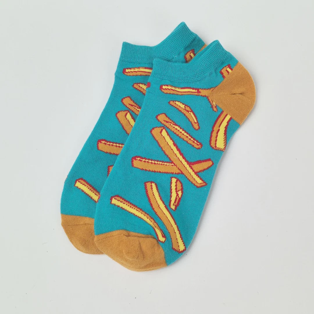 Grappige Sokken met Frietjes & Ketchup Print - Unisex Mid-Calf Sokken