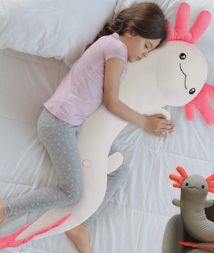 Glow-in-the-dark Axolotl Knuffelkussen 122cm - Magisch Pluche Kussen met Lichtgevende Oren, Cadeau voor Kinderen & Tieners