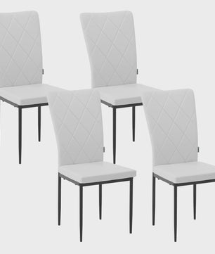 Set van 4 Luxe Eetkamerstoelen met Hoge Rugleuning - Gestoffeerd Velours & Stalen Poten